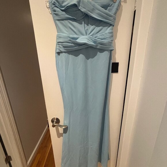 Lulus Elegant Finesse Light Blue Pleated Cutout Maxi Dress - Size M - Picture 5 of 6